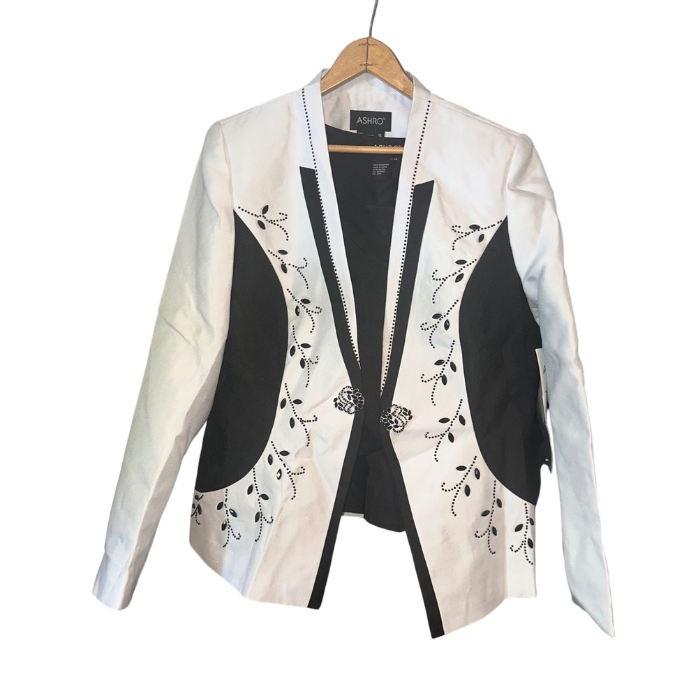 ASHRO Embellished Blazer & Skirt Set Rhinestone Accents Formal Occasion 14